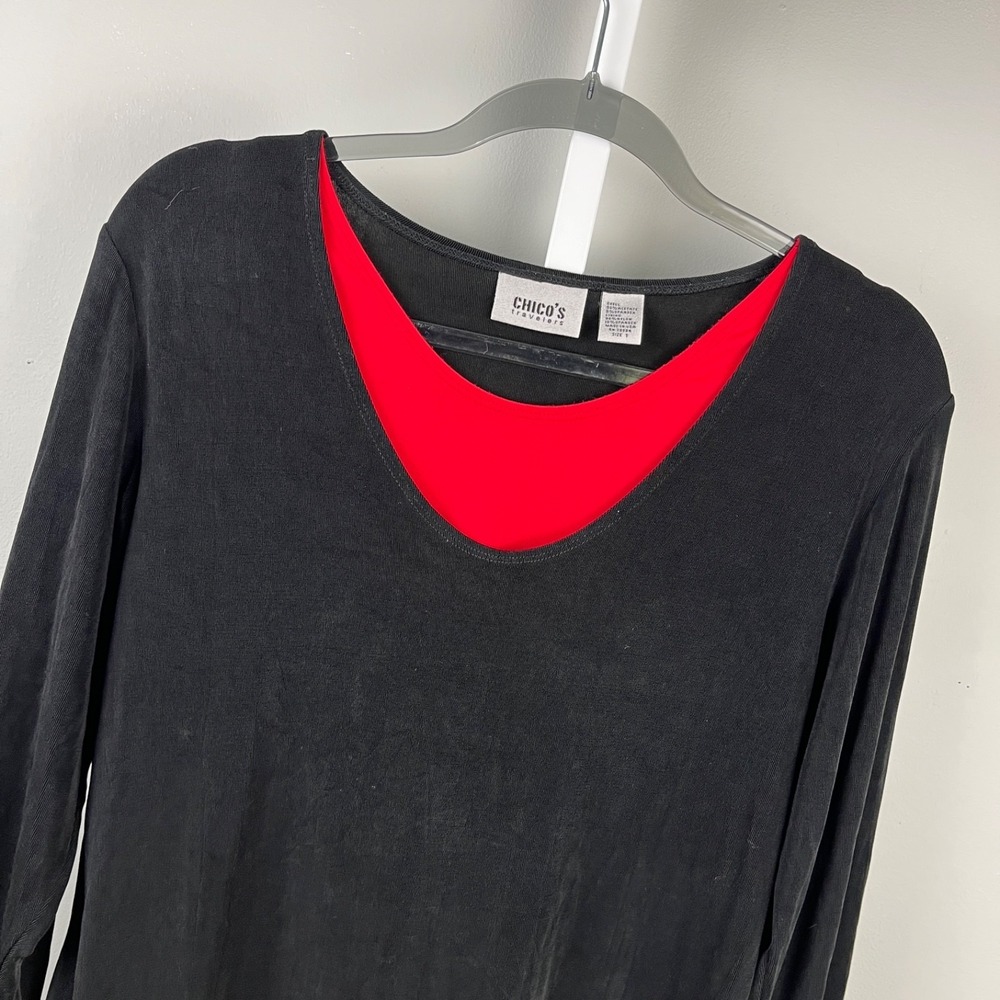 Chico's Travelers Slinky Top Shirt Size 1 Womens M/8‎ Black Red 3/4 Sleeve
